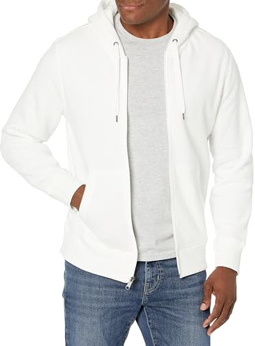 Amazon Essentials Sweat à Capuche en Polaire avec Fermeture Éclair intégrale (Grandes Tailles Disponibles) Homme, Blanc Vif, XL