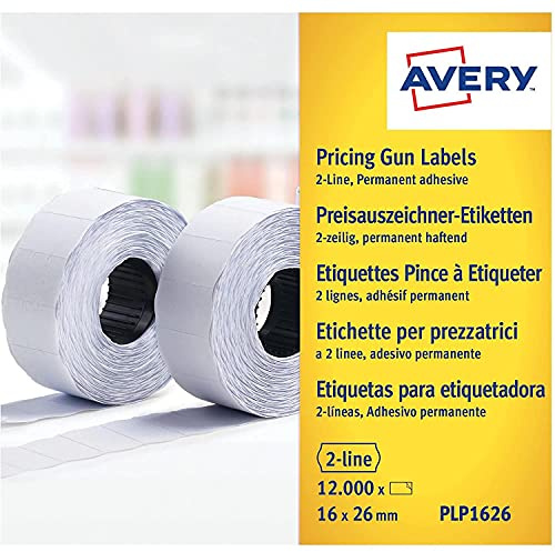 Avery ZWECKFORM PLP1626 Etiketten mit je 10 Rollen mit je 1200 Etiketten, 2 Zeilen (10 + 8 Zeichen), Weiß, selbstklebend, 3 Packungen