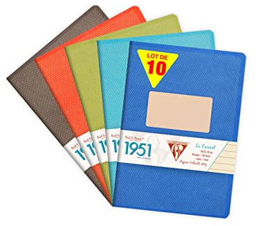 Clairefontaine 195136C Collezione 1951 pacco da 10 Quaderni a punto METALLICO, A5 14,8x21 cm, 96 Pagine a righe, Carta Bianca 90 g, Colori Assortiti