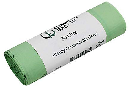 30 Litre x 10 Compostable Caddy Bags - Compost Bag Kitchen Food Waste Compost Liners 30L - EN 13432 - Compost Bag Pedal Bin Bags with Composting Guide