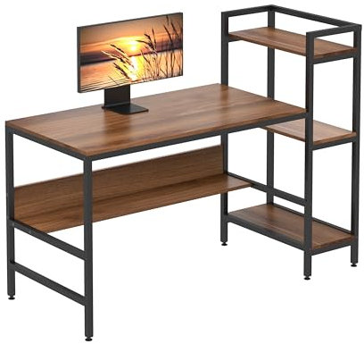 Dripex Holz Schreibtisch mit Ablage Computertisch, PC-Tisch Bürotisch Officetisch Stabile Konstruktion Tisch für Home Office (136cm Braun)