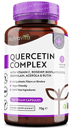 Quercetin Komplex 695mg mit Vitamin C - Preis-Leistungssieger 2021* - 120 vegane Kapseln - Quercetin aus japanischem Schnurbaum-Blütenextrakt, Vitamin C, Hagebutte, Bioflavanoide, Rutin, Acerola