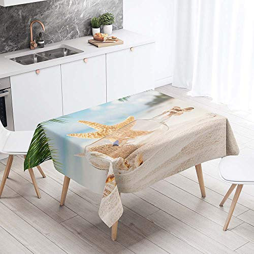 Chickwin Chickw1 Tischdecke Abwaschbar, Modern Sommer Seestern Druck Wasserdicht Polyester Rechteckig Fleckschutz Ölfest Abwaschbar Pflegeleicht Mehrzweck Gartentischdecke (140x180cm,Strand)