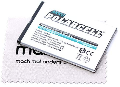 Ersatz Akku passend für Nokia 303 603 Lumia 510 Lumia 610 Lumia 710 (Ersetzt Originalakku BP-3L) Polarcell mit mungoo Displayputztuch