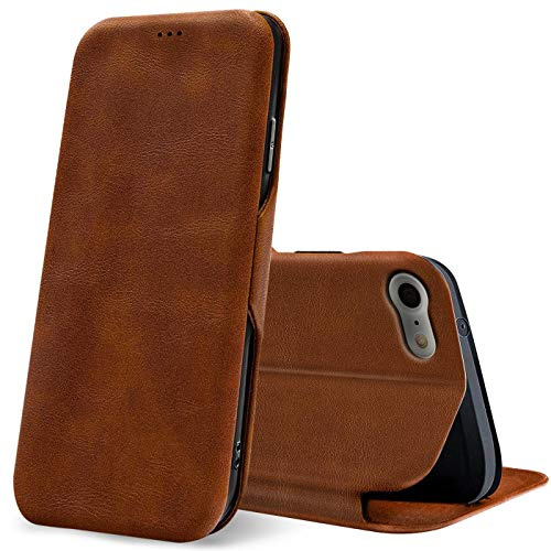 Verco Handyhülle für iPhone SE 2020 2022, iPhone 8 Hülle Bookstyle Premium Handy Flip Cover für Apple iPhone 7/8 / SE 2 SE 3 Hülle [4,7 Zoll] [integr. Magnet] Book Case PU Leder Tasche, Braun