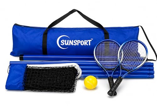 Sunsport Short Tennis Set | Portable Net, 2 Rackets, Ball & Carry Case | Beach or Garden Games for Kids & Adults | Indoor or Family Outdoor Play, All Ages | Easy Setup, Lightweight, Alloy Steel Frames