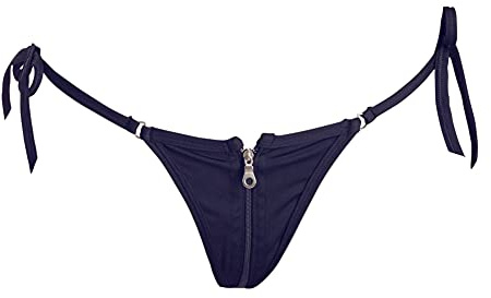 Orion String - Knapper Mini-Slip für Frauen, mit Front-Reißverschluss, Spaghetti-Bänder, ouvert geschnitten, zum Binden, schwarz