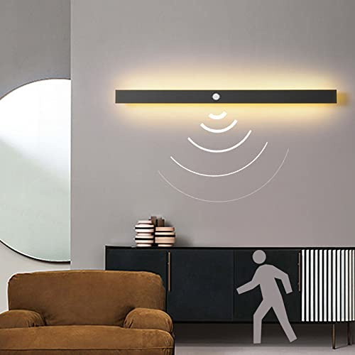 VOMI Langlich Aussen/Innen Wandleuchte mit Bewegungsmelder LED Edelstahl Moderne Flach Wandlampe Lang Schmal Up Down Wasserdicht Lichtleiste Wandbeleuchtung Flur Treppe Gärten 4000K, 40cm