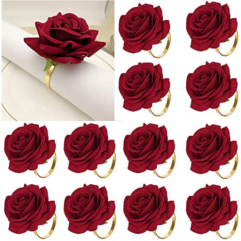 Tiamu 12 Pcs Gold Serviettenhalter Rose Blumen Serviettenhalter Tischdekoration, Servietteschnallen Hochzeit Tischdekor, Metall Set für Hochzeit, Taufe Kommunion Party, Abendessen