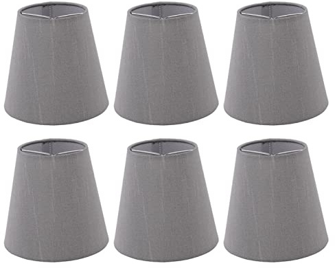 6 Stück Lampenschirm Klein Stoff E14, Kerzenbirne Lampenabdeckung 14x13 cm, für Kleine Lampen, Tischlampe, Kronleuchter (Grau)