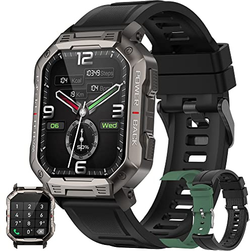 Montre Connectée Homme Appels Bluetooth, 1,83 Sport Écran Tactile Smartwatch Bracelet Connectee avec Moniteur de Sommeil Fréquence Cardiaque Podomètre GPS Fitness Tracker pour Android iOS (Noir)