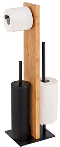 WENKO Stand WC-Garnitur Lesina, aus Bambus und schwarz lackiertem Stahl, Kombination aus WC-Garnitur, Toilettenpapier- und Ersatzrollenhalter, WC-Bürstenkopf aus Silikon, (B x H x T): 18 x 69 x 18 cm