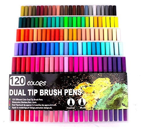 Samnuerly Aquarellstift Aquarellpinsel Marker Dual Tip Drawing für Manga 12 24 36 48 60 72 100 120 Farben Aquarellpinsel 72 Farben Schwarz China (36 Farben Schwarz China) (120 Farben Schwarz China)