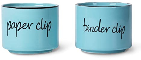 ONTUBE Ceramic Paper Clip Holder and Binder Clip Holder Set Dispenser Organizer for Desk (Turquoise)