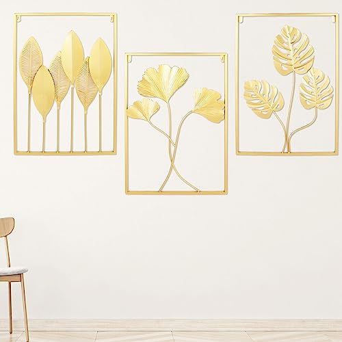 SHZICMY Väggmålning blad väggdekoration metallbild guld 3D väggdekoration bakgrund väggdekoration metallblad dekoration vägghängande för vardagsrum sovrum