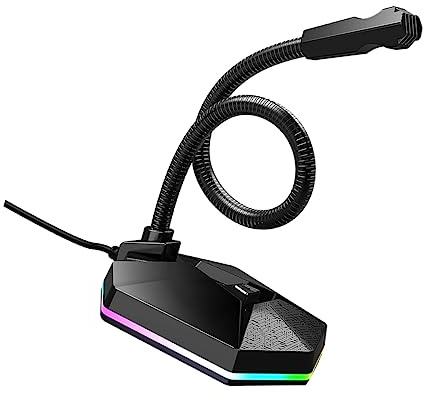 Microfono USB da Desktop Pieghevole Nero per Chat Vocali | Rgb, Connessione Usb, 1, 5m di Cavo, per Ufficio e Videoconferenza, Struttura Plastico-metallo