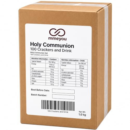 Galletas de Comunión Prefabricadas Mmeyou con Vino de Comunión Prefabricado y Copas de Comunión Mmeyou con Jugo de Uva Roja - Todo en un set de comunión empaquetado. (100 unidades)
