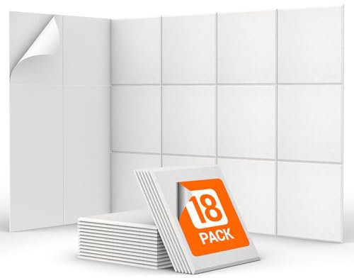 18 St. Quadratische Akustikpaneele selbstklebend, TONOR 30x30x0,9cm Schalldämmung Akustikplatten Schallabsorber Schallschutz Schallisolierung Wand Acoustic Sound Proof Wand Panel für Studio Büro Weiß