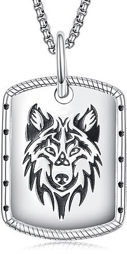 HXWZB Wikinger Wolf Nordische Halskette Sterling Silber Wolf Hundemarke Nordischer Schmuck für Männer