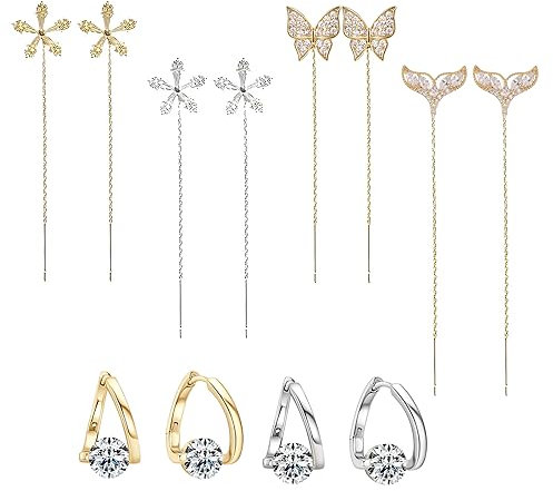 Lymphvity MagneTherapy Germanium-Ohrringe 6 Paar - Magnet Ohrringe Mit Blumen, Glänzenden Diamanten, Schmetterling Und Fischschwanz Design für Damen, Frauen Und Mädchen