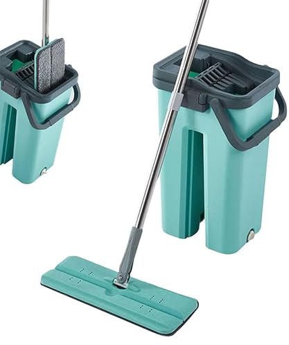 Nexoria Großer Flachmop, Wischmopp Set Mit Eimer 360° Drehbarer Reinigungsmopp 90° Faltbar Wischmopp Mit Auswringfunktion Flacher Mop Und Eimer Set Selbstreinigender Flachmopp Bodenwischer (Grün)