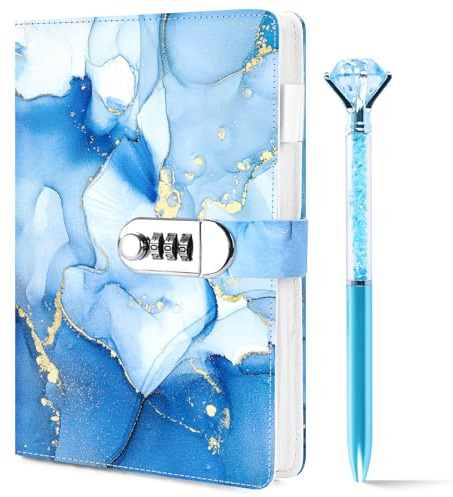 Koogel Diary with Lock for Girls Ages 8-12, A5 Journal with Lock 240 Pages, Kids Locking Secret Diary Writing Journal with Pen, Cute Birthday Gifts Stuff for Teen Tween Girls Age 8 9 10 11 12, Blue
