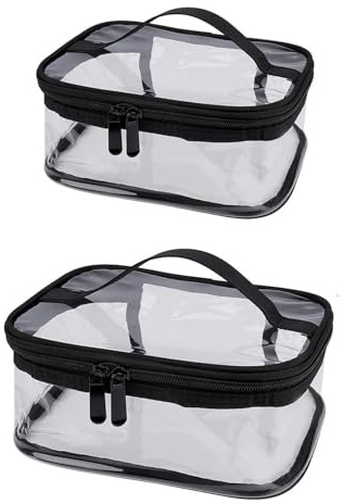 Logei Kulturbeutel Transparent，2 Stück Kosmetiktasche mit Tragegriff Durchsichtig Wasserdicht PVC Kosmetiktasche Reise Makeup Tasche mit Reiß Verschlus für Damen und Männer