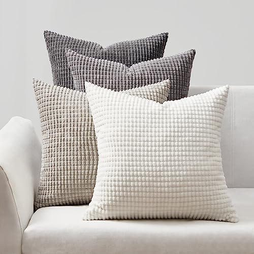 Topfinel Kissenbezug 35x35 Grau 4er Set Cord körnig Farbverlauf Kissenbezüge Kissenhülle Dekokissenbezug Sofakissen Couchkissen für Sofa Schlafzimmer Wohnzimmer Balkon Kinder flauschig