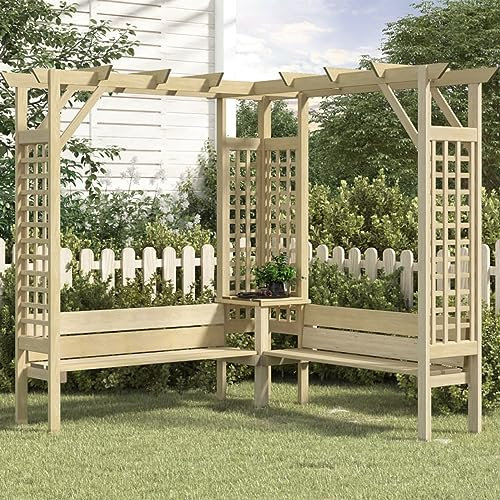 Mengtu Pergola angolare con panchina, pergola in legno, arco da giardino, traliccio per piante rampicanti, legno di pino impregnato