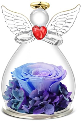 Qinqinxin Ewige Rose in Glaskuppel mit roter Herz-Engel-Form | Infinity Rose Engel Figur, Geschenk für Mama, Oma & Freundin, zum Muttertag, Geburtstag, Valentinstag & Weihnachten