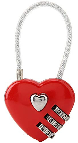 Lucchetto di Sicurezza con Password di Combinazione di Codici a 3 Cifre a Forma di cuore. Mini Formato compatto. Funzionamento Semplice (Rosso)
