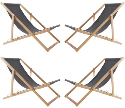 WOODOK 4er Liegestuhl Klappbar - Gartenliege Klappbar bis 120kg, Sonnenliege aus Buchenholz ohne Armlehne - 3-Stufige Rückenlehnenverstellung (4X Grau)