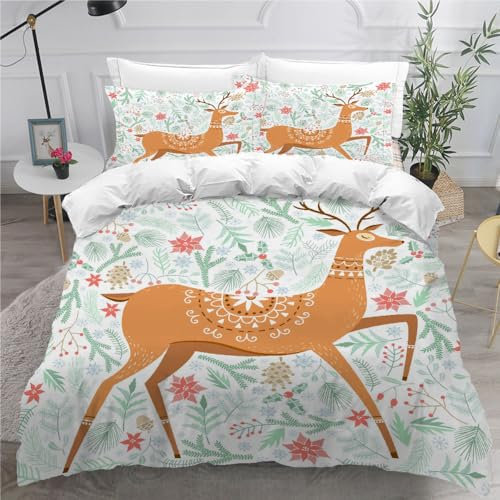 DILANI Bettwäsche 220x240 Hirsch Cartoon Bettwäsche-Set 3 Teilig 3D Druck Kawaii Tiere Bettbezug Weich Mikrofaser Bettbezüge mit Reißverschluss und Kissenbezug 80x80cm für Erwachsene Kinder
