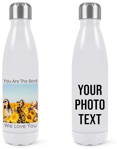 EKAM Personalised Stainless Steel Water Bottle Customise with Your own Image and Text - Thermal Vacuum Insulated 500ml Water Bottle Gift Back to School, Christmas, Mother Day, Fathers Day, Birthday
