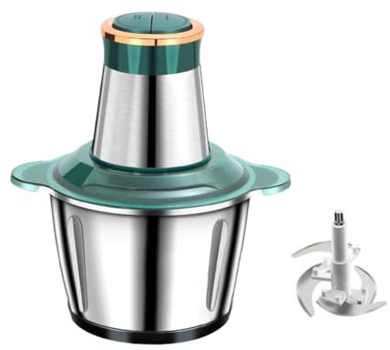 Mini picadora de carne eléctrica de 2 L, acero inoxidable picadora de carne extraíble, con 6 cuchillas, 2 niveles de velocidad, 250 W picadora eléctrica para carne, verduras, frutas, cebolla (verde)