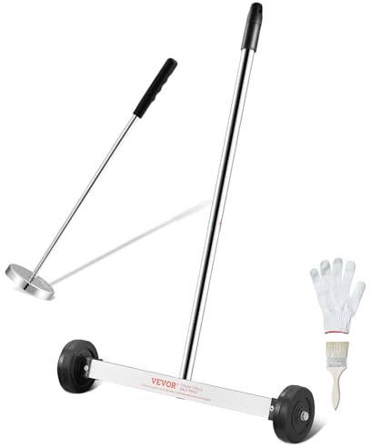 VEVOR Balayeuse Magnétique 39 cm avec Roues, Capacité 3,6 kg, Balai Magnétique à Manche Télescopique, Outil de Ramassage à Aimant Poignée Réglable, Collecteur les Clous et Vis, pour Atelier Garage