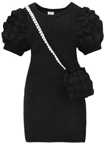 Generisch Mädchen Kleider Set Elegante Schöne Freizeit Kleinkind Mädchen Kurzarm Print Kleid Tanz Party Kleider Kleidung Mädchen Kleider Hochzeit Einschulung Festlich (Black, 4-5 Years)