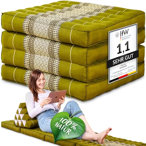 Namasdee Klappmatratze 200x50x8cm mit 100% natürlicher Kapokfüllung (Grün)