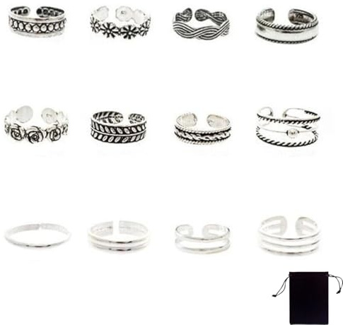 VURYAPI 12 Pièces Bague Femme Acier Inoxydable Bague Rétro Vintage Réglable Bague Empilable Ensemble ouvert Argent Bague pour Fille