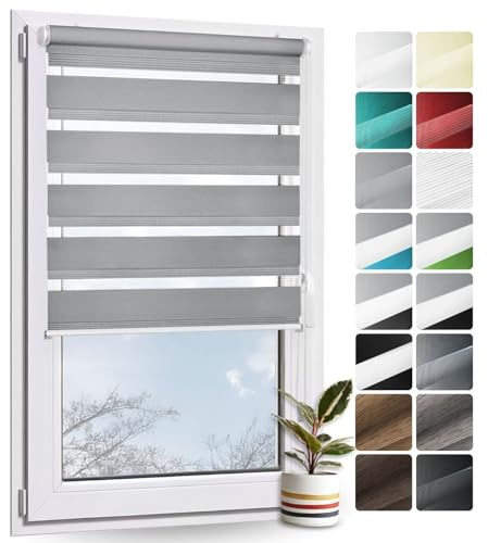 Rollmayer Doppelrollo Klemmfix ohne Bohren Grau B80 x H130cm | Klemmrollo Fensterrollo Duo Rollo Sonnenschutzrollo Zebrarollo Seitenzugrollo für Fenster und Tür