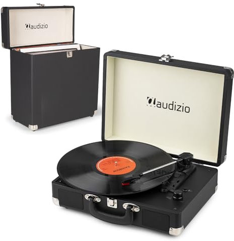 Audizio RP116BK Retro Record Player, Briefcase Vinyl Player with Bluetooth Output, Built-in Speakers, Vinyl Record Case, 3-Speed Turntable 33/45/78 RPM - Black