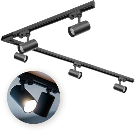 3-Phasen-Schienen-Set NEXTRACK - Schienensystem Komplett-Set 1m+2m Schiene, 'L'-Schalter rechts, 5x Lampe, 2x Kappe SCHWARZ