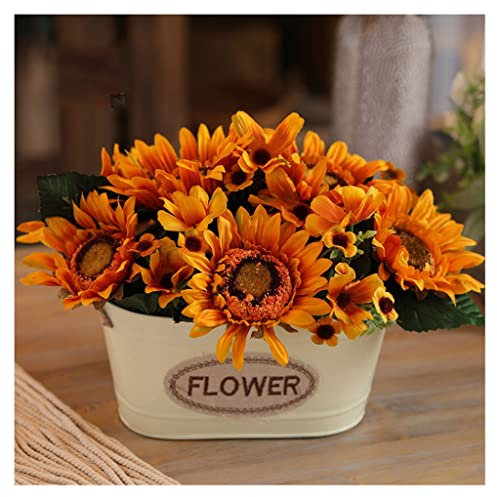 QTYQWC Künstliche Blumen in Vase, Sonnenblume/Rosen, künstliche Blumen mit Blumentopf aus Eisen, Blumenstrauß für Zuhause, Hochzeit, Weihnachten, Dekoration, Seidentuch, künstliche Blumen (Farbe: B-