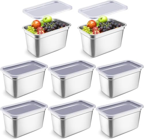 SABUIDDS Gastronorm Lot de 8 récipients GN en acier inoxydable avec couvercle transparent, empilables, lave-vaisselle, pour four, cuisinières à air chaud, réfrigérateurs et congélateurs 26 x 10 x 15
