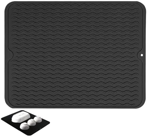 Draining Board Mats, Drying Mat, Sink Drainer Mat, Draining Mats for Kitchen Sink, Dish Drying Mat, Silicone Draining Board Mats, for Kitchen Counter (Black)