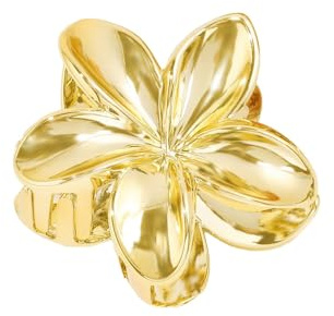 1 Stück Acryl Blumen Haarklammern,Hawaiianische Plumeria-Haarspange,Große Flower Hair Clips Claw Clip Rutschfest Blumen Haarschmuck für Frauen und Damen dick/dünn Haar,Gold