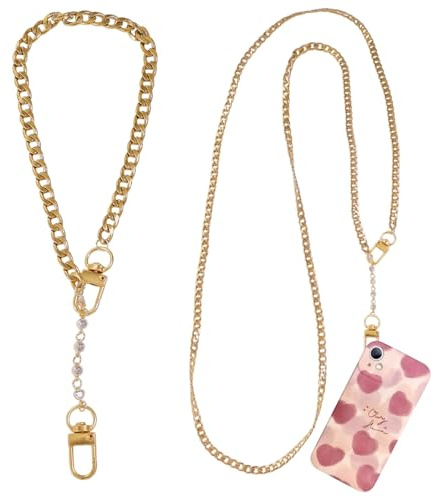 CHGCRAFT 2 unids 304 Acero inoxidable Cadena para teléfonos móviles Cordón universal desmontable Cadenas de teléfono celular de malla para bolsos y monederos Oro