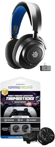 SteelSeries Arctis Nova 7P Wireless PS5 Gaming Headset - Neodymium Magnetic Drivers - 38H Battery + KontrolFreek FPS Freek Galaxy Black for PlayStation (PS4/PS5 Controller) Performance Thumbsticks