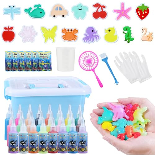 Qingning Kit de Elfo Mágico de Agua, Aqua Gelz Set con 24 Botes de Gel de Colores & 16 Formas, Juguetes Mágicos 3D de Geles, Aqua Fairy DIY Creativos Geles Mágicos Regalo para Niños Niñas 4-12 Años