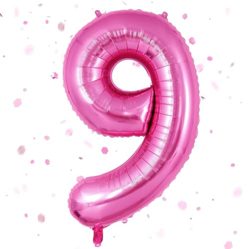 Globo con números rosa, globo rosa caliente 9, globo inflable rosa caliente 9 de 40 pulgadas, globo rosa números 9 de 101 cm, globo helio 9, globo cumpleaños 9 para fiestas de